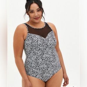 Wireless Mesh High Neck One Piece Swimsuit
